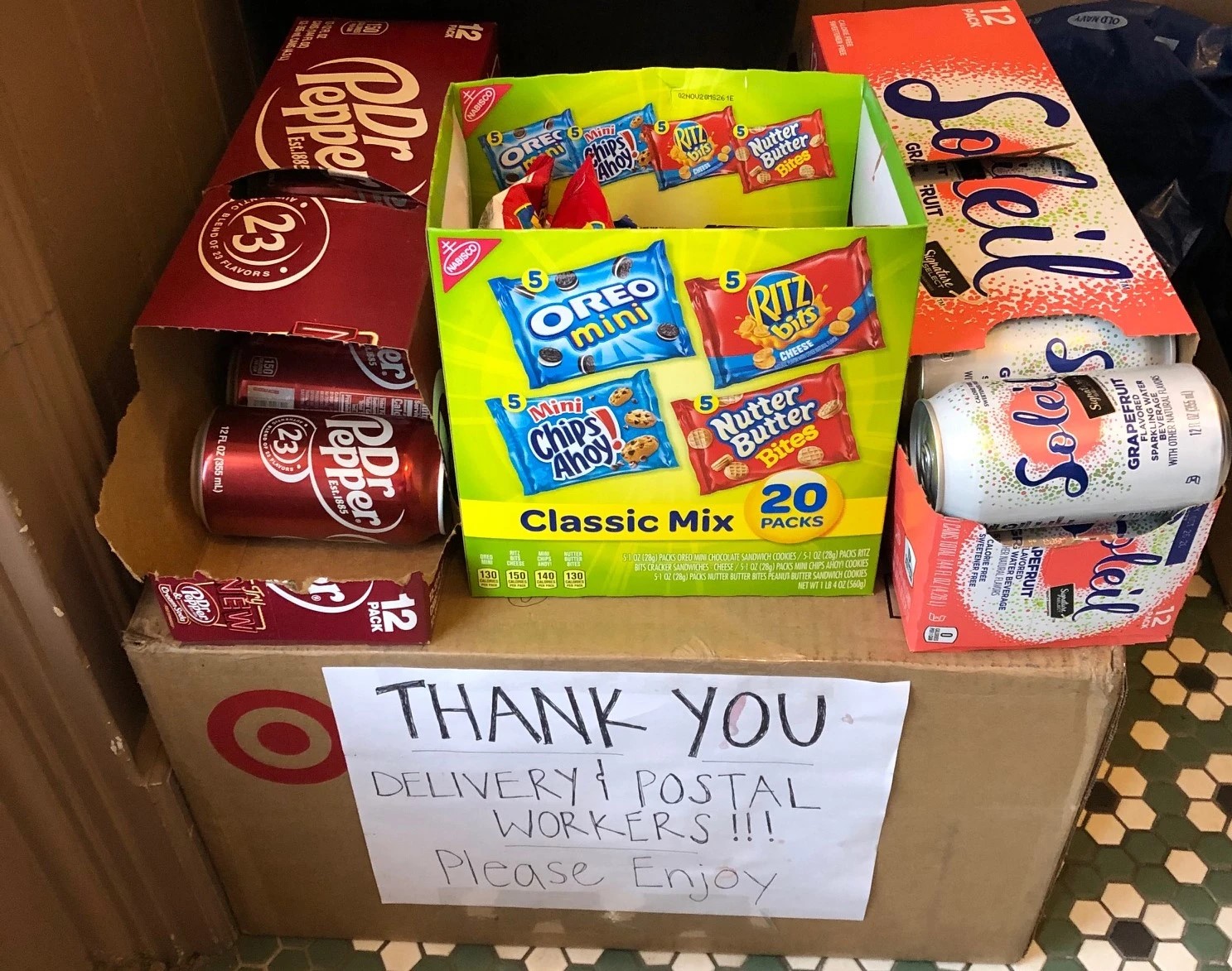 soda and snacks for delivery to essential workers