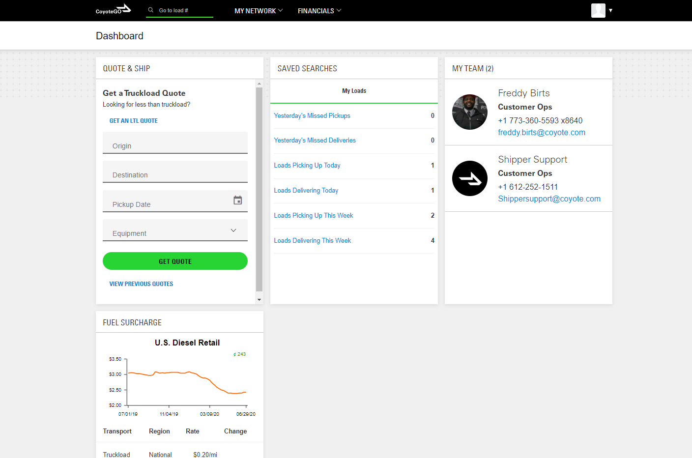 CoyoteGO Shipper Dashboard