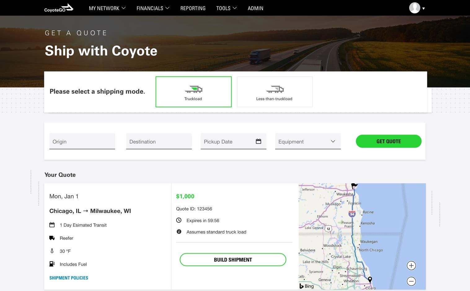 CoyoteGO Get a Shipment Quote