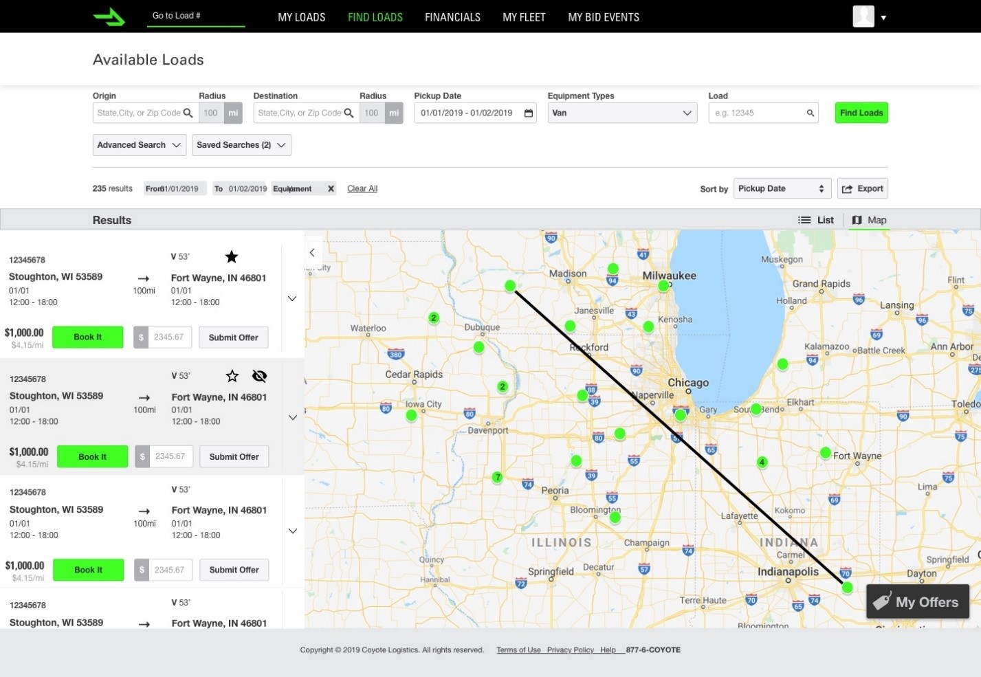 Busque todas las cargas disponibles de Coyote con nuestra nueva vista de mapa 