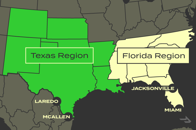 Coyote Proprietary Aggregated State TL Volume Surge (Q1/Q2 2018) map