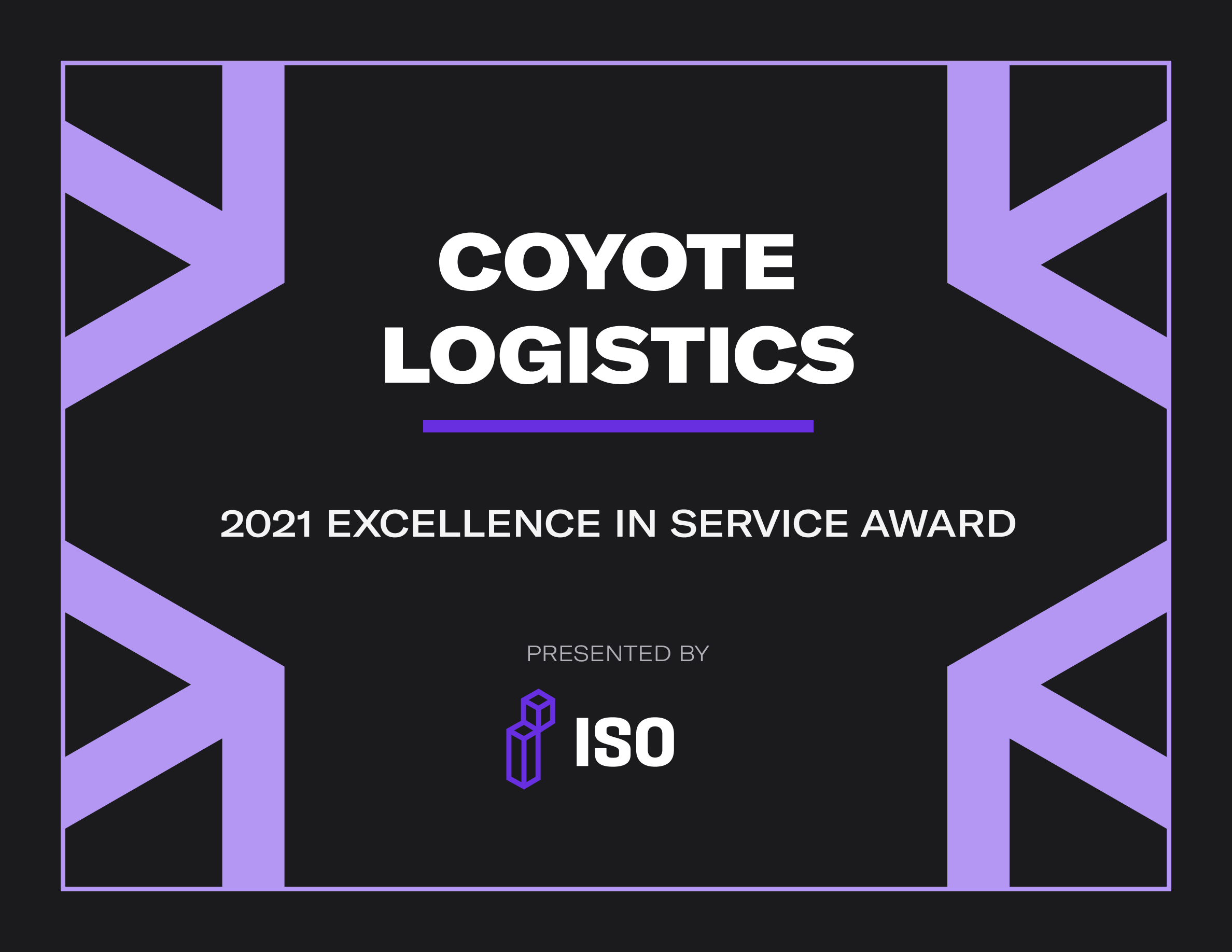 Coyote Logistics ISO excellence in service award certification