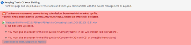 Excel Bid Form Error Message